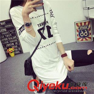 8月2期 2015早秋新款韓版女裝時尚潮款印花中長款寬松顯瘦長袖t恤衫原始圖片2