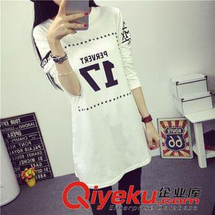 8月2期 2015早秋新款韓版女裝時尚潮款印花中長款寬松顯瘦長袖t恤衫原始圖片3