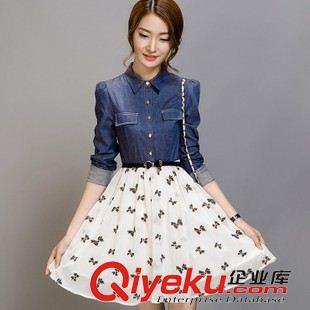 8月1期 2015秋季女裝新款韓版時尚潮款修身假兩件長袖拼接牛仔連衣裙原始圖片2