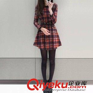 7月3期 2015秋季女裝新款韓版修身裙女裝格子打底裙修身新款連衣裙女潮原始圖片2