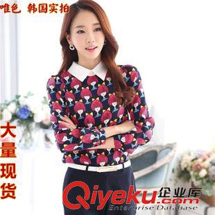 7月2期 實(shí)拍2015秋季女裝新款裝娃娃領(lǐng)襯衣長(zhǎng)袖娃娃印花雪紡襯衫上衣潮原始圖片3