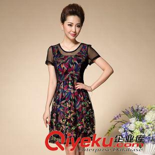 6月3期 2015新款中老年連衣裙夏短袖修身繡花媽媽裝裙子大碼40-50歲原始圖片3