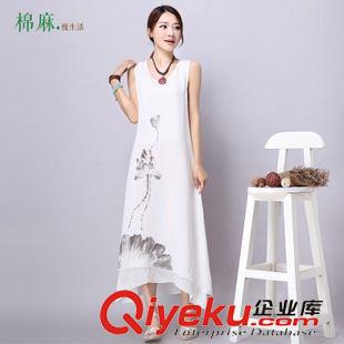 連衣裙 實(shí)拍2015夏新款中國(guó)風(fēng)水墨手繪雙層背心長(zhǎng)裙寬松棉麻連衣裙批發(fā)原始圖片2