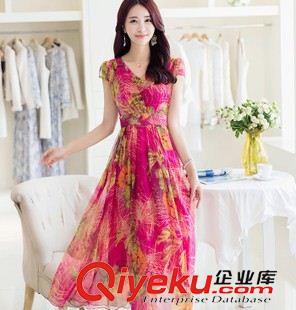 連衣裙 2015夏裝女新 桑蠶絲V領短袖拖地大擺長裙gd真絲連衣裙批發代發原始圖片2