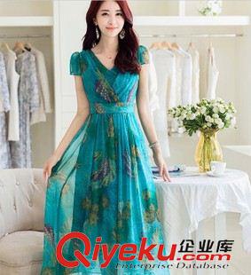 連衣裙 2015夏裝女新 桑蠶絲V領短袖拖地大擺長裙gd真絲連衣裙批發代發原始圖片3