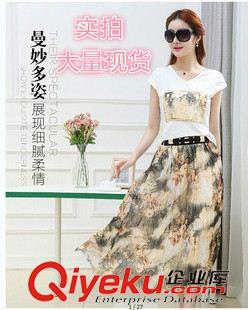 連衣裙 實拍2015夏裝新款胸口印花T恤波西米亞印花長裙兩件套連衣裙批發原始圖片3