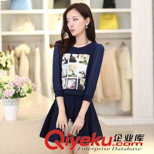 連衣裙 實拍2015秋季女裝新款修身韓版雪紡中長款兩件套印花套裝連衣裙原始圖片3