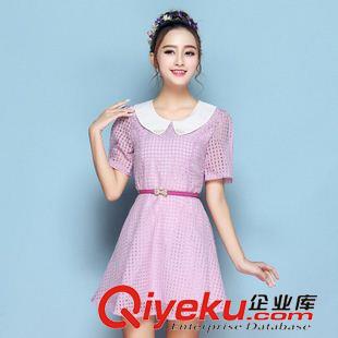 連衣裙 實拍2015春夏女裝新款韓版氣質(zhì)娃娃領(lǐng)釘珠甜美歐根紗修身連衣裙原始圖片2