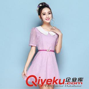 連衣裙 實拍2015春夏女裝新款韓版氣質(zhì)娃娃領(lǐng)釘珠甜美歐根紗修身連衣裙原始圖片3
