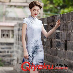 旗袍  唐裝 2015新款水墨畫古典短袖旗袍裙復古時尚中國風日常旗袍阿里批發(fā)原始圖片3