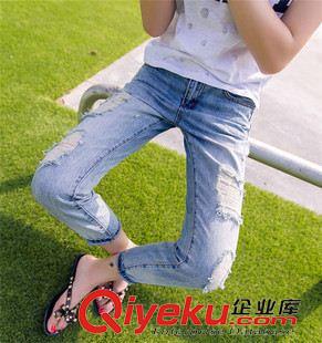 牛仔褲 打底褲 休閑褲 實拍2015夏季女裝新款韓版高腰寬松刺繡米老鼠破洞牛仔小垮褲潮
