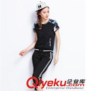 套裝 2015夏季女裝新款韓版時尚潮款印花修身套裝 運(yùn)動服短袖原始圖片2
