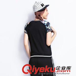 套裝 2015夏季女裝新款韓版時尚潮款印花修身套裝 運(yùn)動服短袖原始圖片3