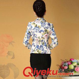 外套 小西裝 風衣 2015秋裝新款女裝優(yōu)雅水墨印花OL氣質(zhì)長袖修身小西裝短外套原始圖片2