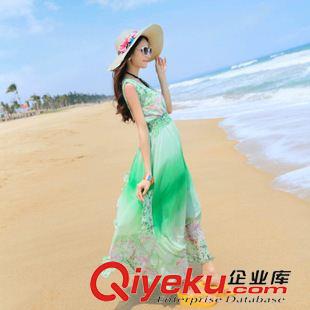 波西米亞長(zhǎng)裙 實(shí)拍2015夏季新款女裝波西米亞沙灘雪紡連衣裙?jié)u變色修身碎花長(zhǎng)裙原始圖片3