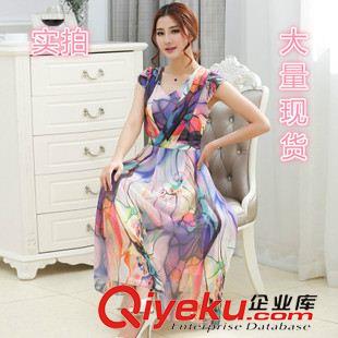 波西米亞長(zhǎng)裙 實(shí)拍2015夏季新款大碼女裝雪紡波西米亞連衣裙女印花大擺長(zhǎng)裙原始圖片3