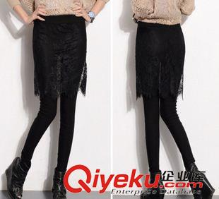 8.12 實拍2015大碼蕾絲拼接打底褲裙假兩件女外穿顯瘦彈力小腳褲長褲