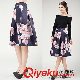8.25上新 實拍 歐洲站2015秋冬新款傘裙桃花印花半身裙長裙 唐嫣同款6051#原始圖片3