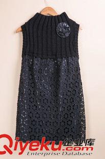 9月1-9月6 2015氣質秋冬款針織毛衣拼接小梅花蕾絲連衣背心裙原始圖片3