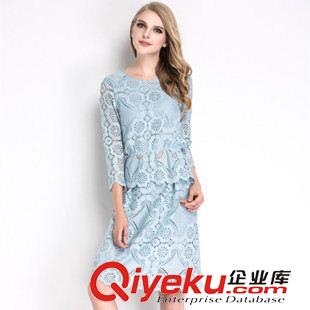 爆款推薦 實拍2015秋裝女裝新款 松緊腰水溶蕾絲衫+半身裙時尚名媛套裝原始圖片3