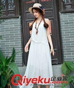 2015民族風專區(qū)，逆愛 2015夏季新款女裝長裙柔軟棉麻連衣裙寬松大碼假兩件套亞麻裙子原始圖片2
