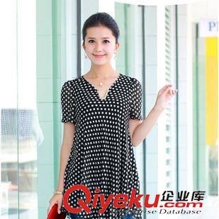 2015 蕾絲.雪紡衫 2014新款胖妹妹寬松加肥大碼中年女裝雪紡T恤V領(lǐng)短袖雪紡衫6897原始圖片2