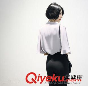 2015新款T恤 2015夏季歐美風(fēng)荷葉邊短袖純色t恤打底衫女裝純色雪紡衫