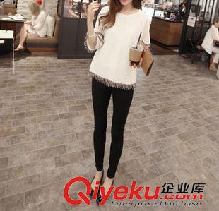 2015新款T恤 820#女裝春裝新品韓版時(shí)尚流蘇花邊中袖寬松百搭上衣大碼針織衫原始圖片3