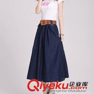 2015 半身裙 2015新款水洗牛仔薄款牛仔長裙休閑長裙牛仔裙半身裙 加腰帶原始圖片3