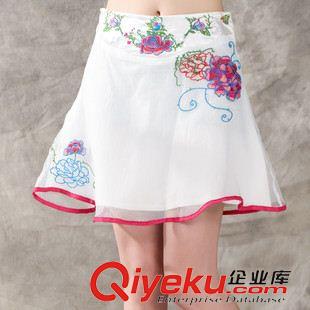 2015 半身裙 2015夏季新款時(shí)尚民族風(fēng)女裝刺繡泡泡紗短裙繡花半身裙傘裙