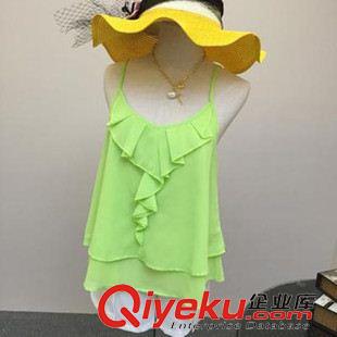 2015{zx1}吊帶 背心 抹胸 2015女裝夏新品雪紡吊帶多色雙層褶皺時(shí)尚百搭打底上衣小衫原始圖片2