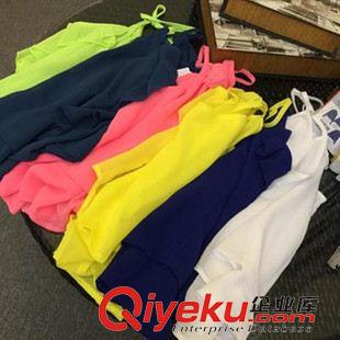 2015{zx1}吊帶 背心 抹胸 2015女裝夏新品雪紡吊帶多色雙層褶皺時(shí)尚百搭打底上衣小衫原始圖片3