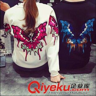 八月新款 2015秋裝明星同款韓版時(shí)尚蝴蝶刺繡衛(wèi)衣女太空棉寬松休閑外套秋冬原始圖片2