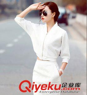 七月新款 2015秋新款女裝歐美時尚小香風名媛氣質蕾絲包裙兩件套套裝原始圖片3