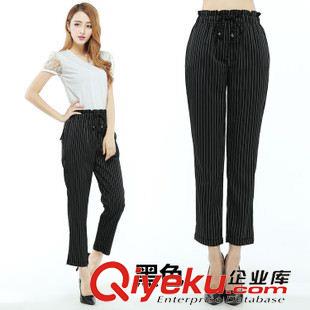 六月新款 實拍2015春夏9分黑白豎條紋褲女休閑西褲寬松九分小腳哈倫褲原始圖片3