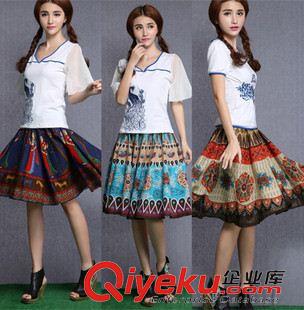 六月新款 2015夏裝新款女裙  雪紡半身長裙 波西米亞奢華燙金仙女裙8337