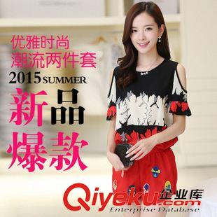 六月新款 【實(shí)拍】2015夏季新款韓版時(shí)尚個性印花拼接運(yùn)動休閑套裝女潮
