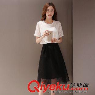 六月新款 【實拍】2015夏新款韓蕾絲網紗裙套裝兩件套連衣裙修身女裙子原始圖片3
