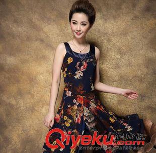 六月新款 2015媽媽裝連衣裙夏女裝新款歐美修身印花夏季兩件套連衣裙氣質(zhì)女原始圖片2