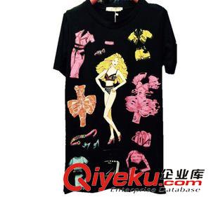 六月新款 2015夏季卡通芭比娃娃圖案中長款短袖寬松T恤連衣裙原始圖片3