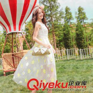 六月新款 2015新款仙女超美蕾絲網(wǎng)紗繡花朵大擺無袖背心長裙 實拍原始圖片2