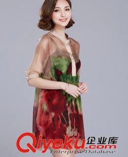 五月新款 2015夏季新品 印花桑蠶絲連衣裙夏裙寬松五分袖真絲裙子原始圖片2