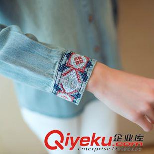三月新款 2015夏季新款日系外貿(mào)女裝民族風復古刺繡襯衣長袖牛仔襯衫女原始圖片2