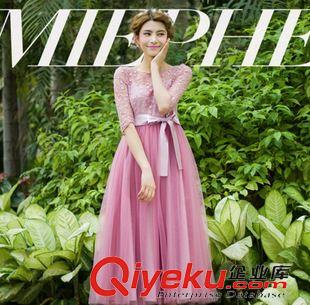 三月新款 2015春夏新款淑女裝森女系中袖雪紡網(wǎng)紗刺繡中長裙大擺連衣裙原始圖片2