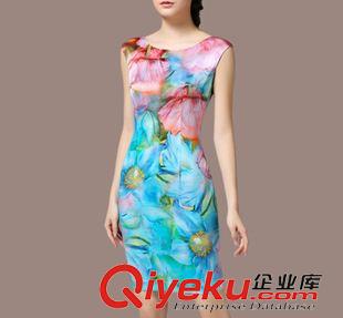 短袖連衣裙 2015夏裝新款女重磅桑蠶絲印花修身真絲連衣裙大碼顯瘦裙子原始圖片2