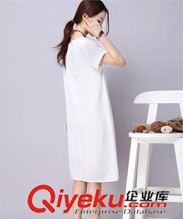 短袖連衣裙 實(shí)拍2015夏新款中國(guó)水墨風(fēng)印花文藝棉麻大碼寬松連衣裙原始圖片3