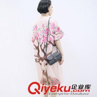 短袖連衣裙 2015夏季新款歐美風(fēng)開花的小鹿頭像印花圓領(lǐng)短袖連衣裙女裙原始圖片3