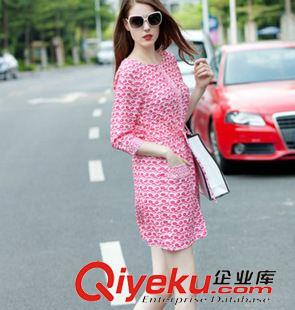 長袖連衣裙 2015秋季新款女裝時尚紅唇印花連衣裙收腰修身顯瘦短裙原始圖片3