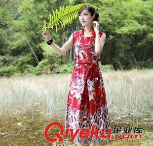 無袖連衣裙 2015夏季高端歐美大牌桑蠶絲長裙波西米亞沙灘裙真絲連衣裙 爆款