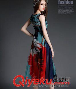 無袖連衣裙 2015夏季高端歐美大牌桑蠶絲長裙波西米亞沙灘裙真絲連衣裙 爆款原始圖片2